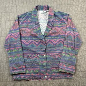 Vintage Accordeon Aztec Blazer Jacket Women Large Geometric Retro Boho‎ Cotton